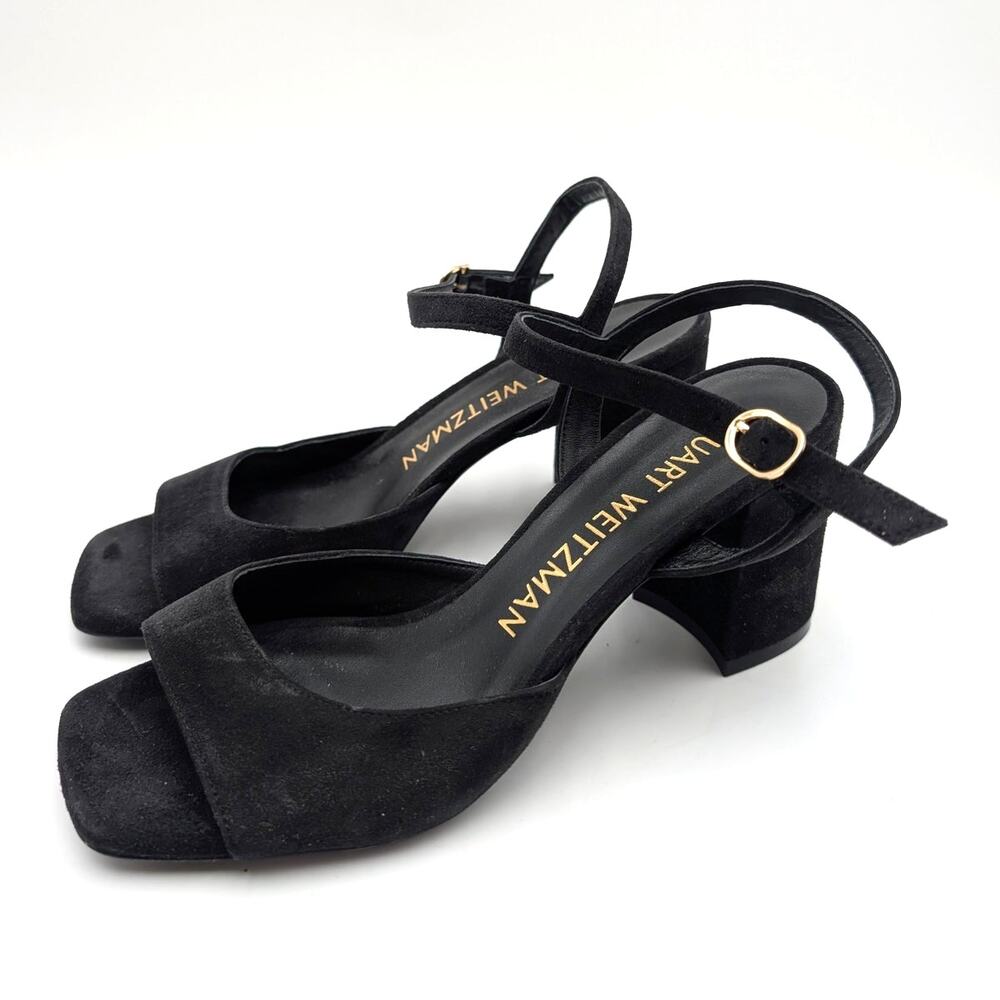 Stuart Weitzman Tia 75 Block Heel Sandal Women's Black Size US7.5B EU38